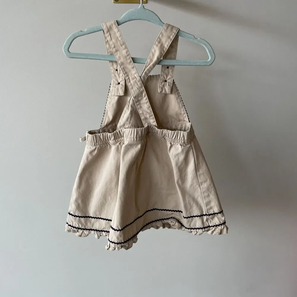 Gymboree Khaki Dress Baby 12-18 Mo Embroidery Ric Rack 2002 VTG Flower Y2K Daisy